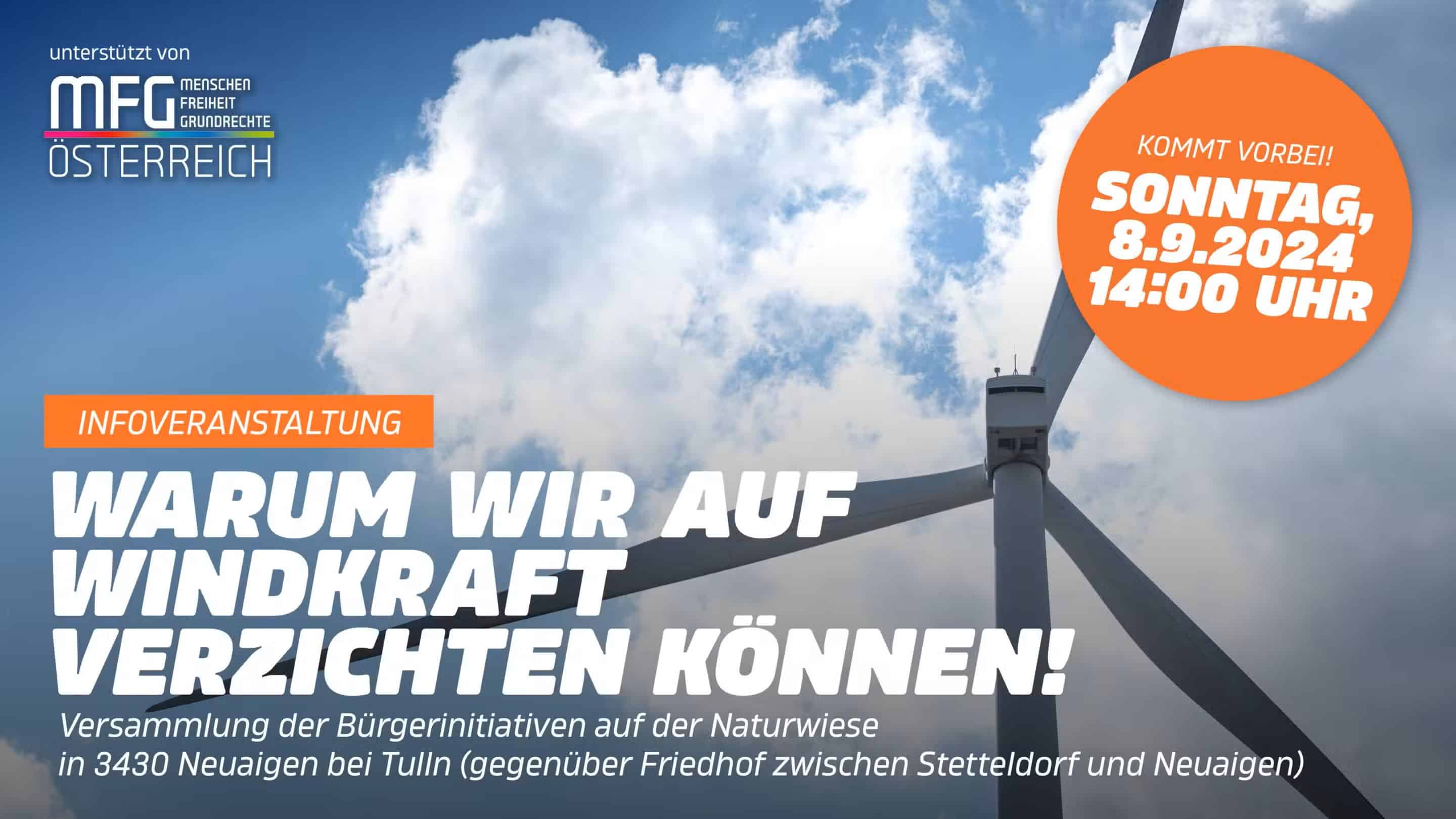 INFOVERANSTALTUNG – MFG unterstützt Treffen von Bürgerinitiativen „Warum wir auf Windenergie verzichten können“