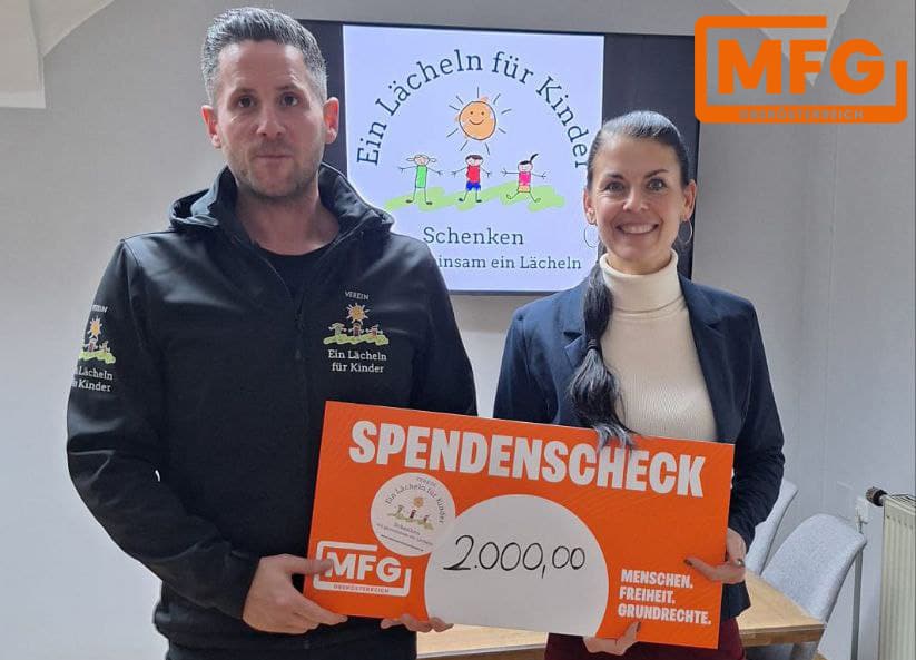 2.000 Euro für „Ein Lächeln für Kinder“: MFG Oberösterreich stärkt direkte Hilfe in Mattighofen