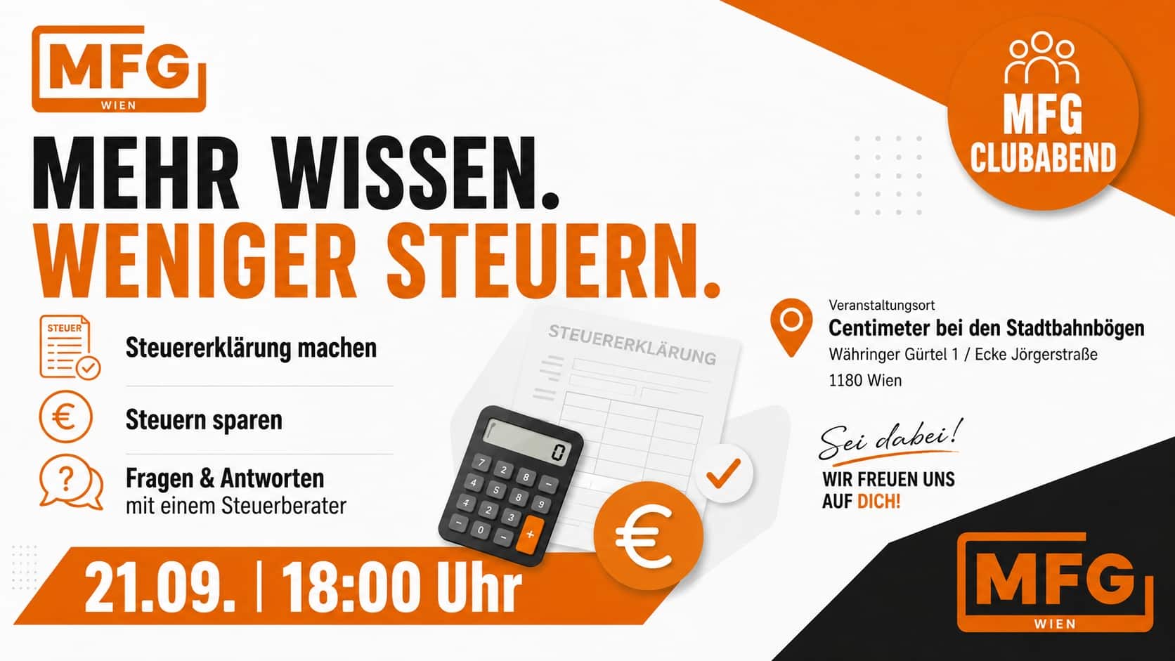📢 MFG Clubabend: Mehr Wissen. Weniger Steuern.
